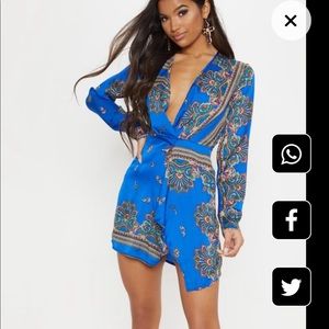 Blue silky wrap dress